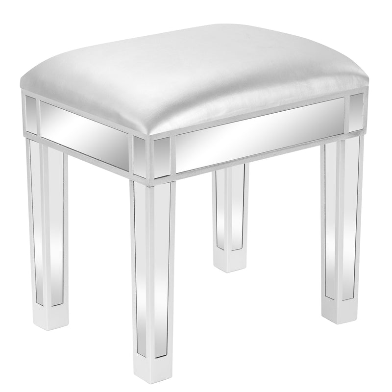 Modern Style Mirrored Vanity Stool Silver Gray