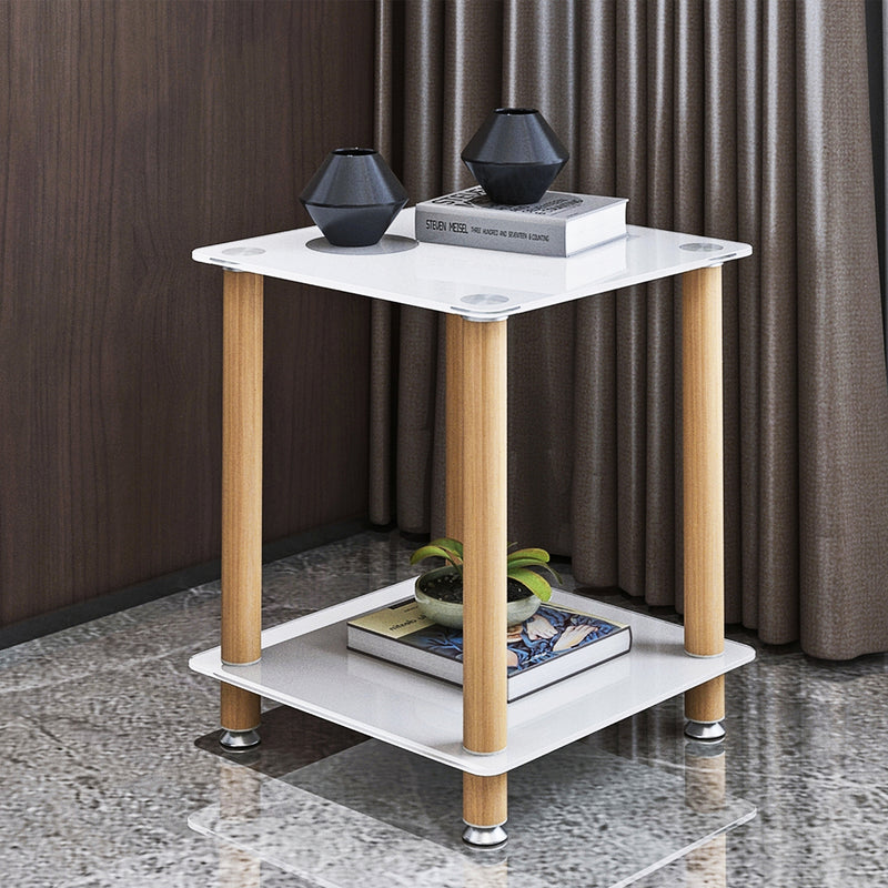 1-Piece Black + Walnut Side Table , 2-Tier Space End Table