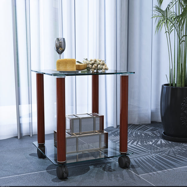 1-Piece Black + Walnut Side Table , 2-Tier Space End Table