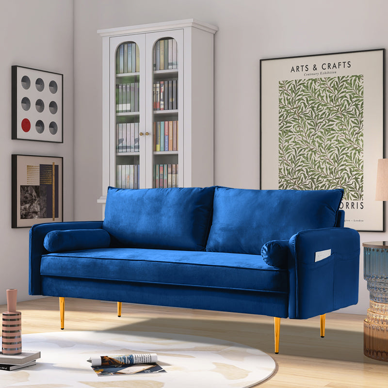 Velvet Fabric sofa with pocket-71‘’blue