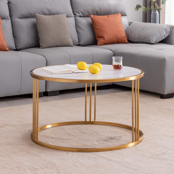 Slate/Sintered stone round coffee table with golden stainless steel frame