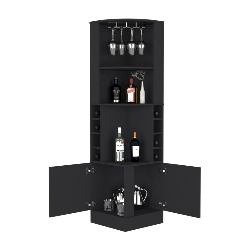 Bar Cabinet Papprika, 8 Wine Cubbies, Double Door, Black Wengue Finish-5