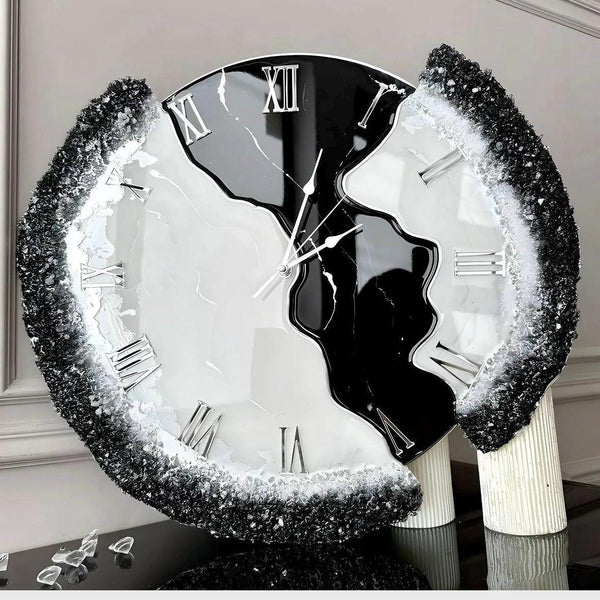 Black and White Abstract Epoxy Resin Wall Clock For Home Decor-0