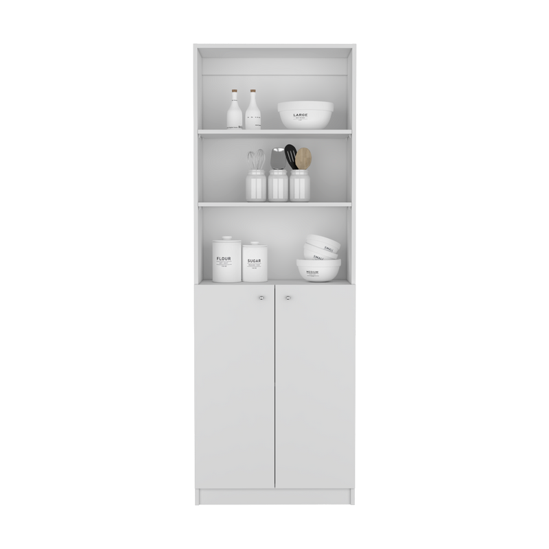 Bookcase Dual-Door Benzoni, Tier-Shelf in Modern Design, White Finish-4