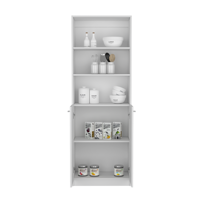 Bookcase Dual-Door Benzoni, Tier-Shelf in Modern Design, White Finish-3