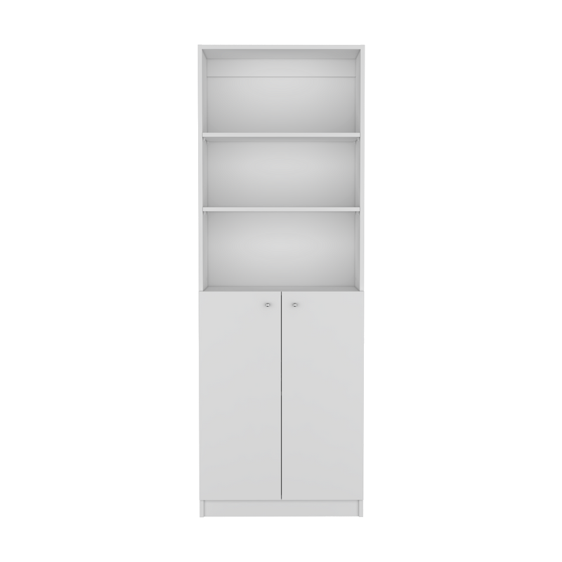 Bookcase Dual-Door Benzoni, Tier-Shelf in Modern Design, White Finish-2