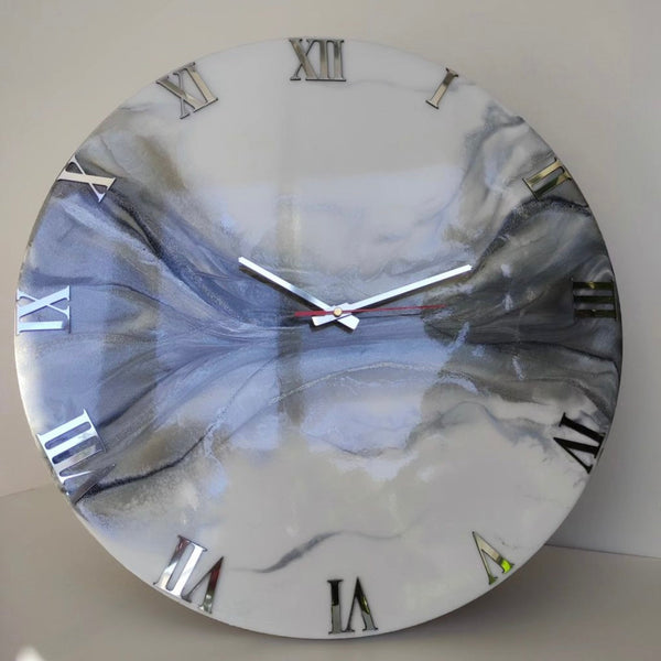 White And Grey Abstract Epoxy Resin Wall Clock For Home Decor-0