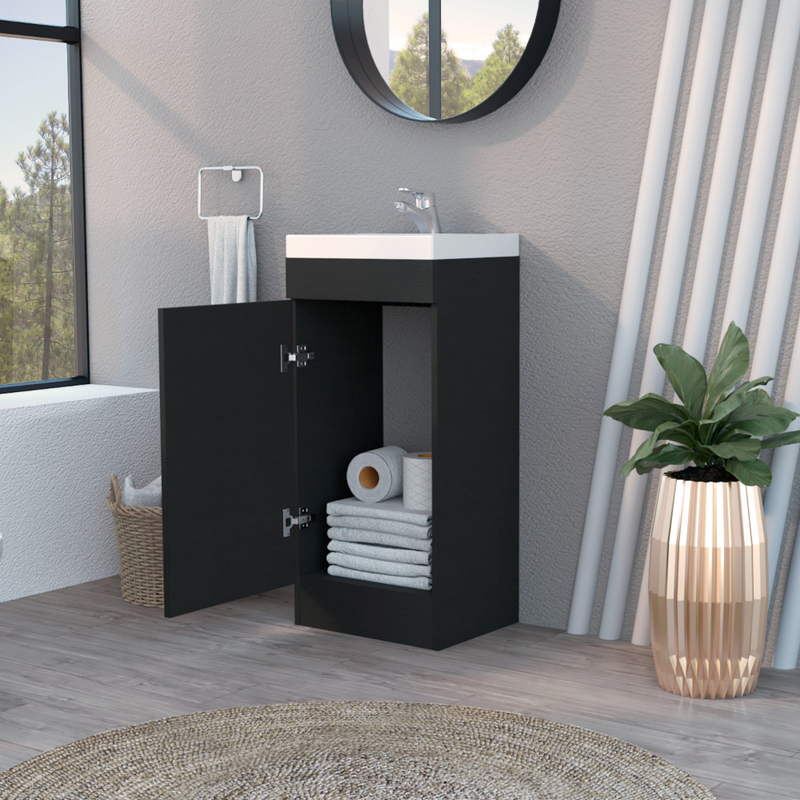 Bathroom Vanity Sink Jozz, Single Door Cabinet, Black Wengue Finish-1