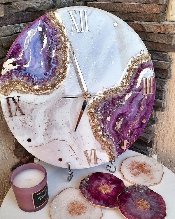 Purple And White Abstract Epoxy Resin Wall Clock For Home Decor-0