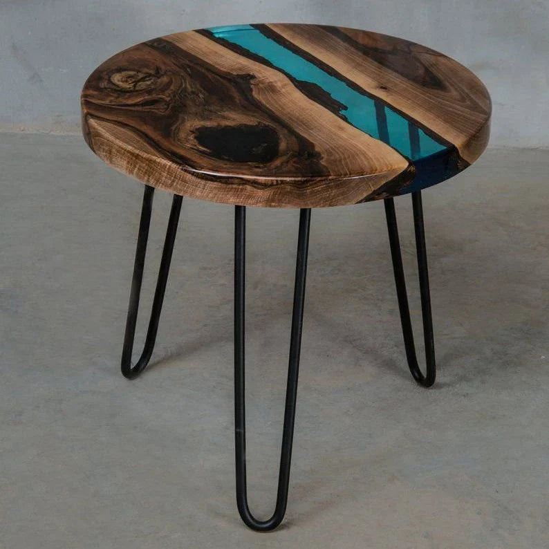 Blue and Wooden Abstract Epoxy Resin Coffee Table For Home Decor-0