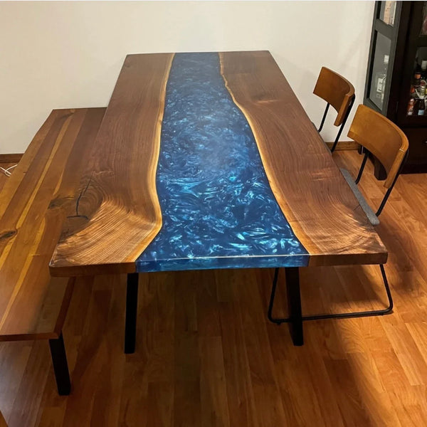 Blue and Wood Abstract Epoxy Resin Table For Home Decor-0