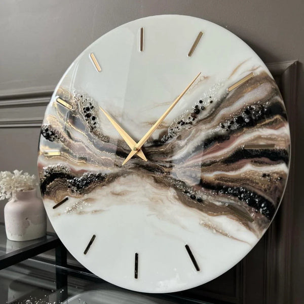 Black and Brown Abstract Epoxy Resin Wall Clock For Home Decor-0