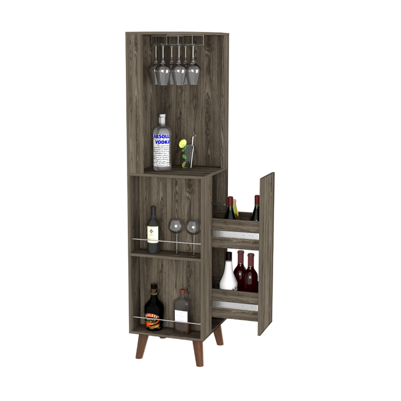 Corner Bar Cabinet Plex, Cup Rack, Two External Shelves, Dark Brown Finish-8