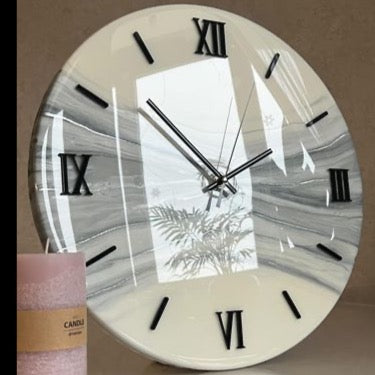 White and Grey Abstract Epoxy Resin Wall Clock For Home Decor-0