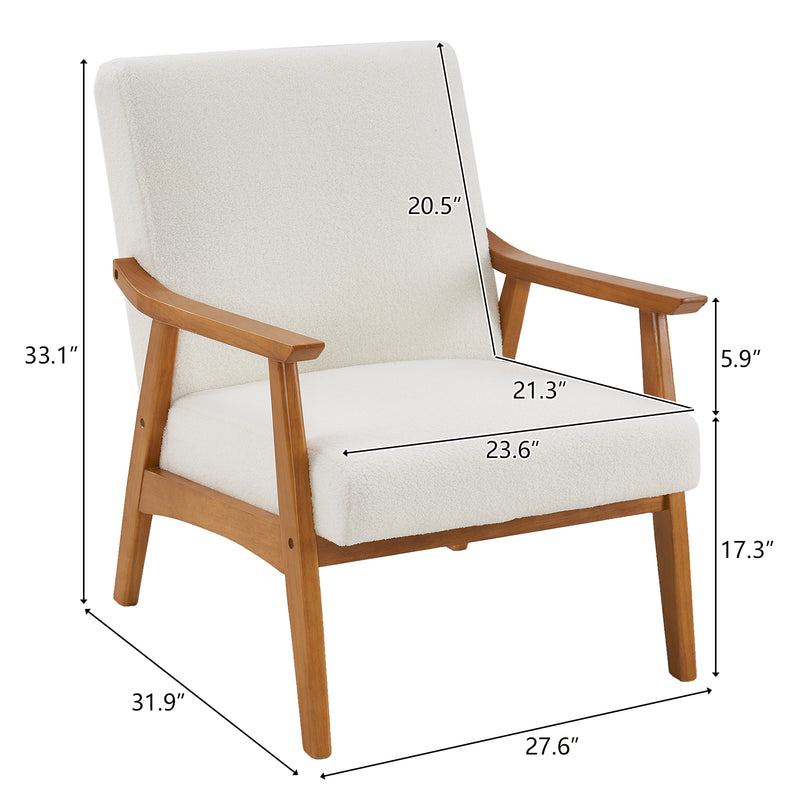 Solid Wood Armrest Teddy Velvet Simple Single Indoor Lounge Chair Backrest Creamy-White