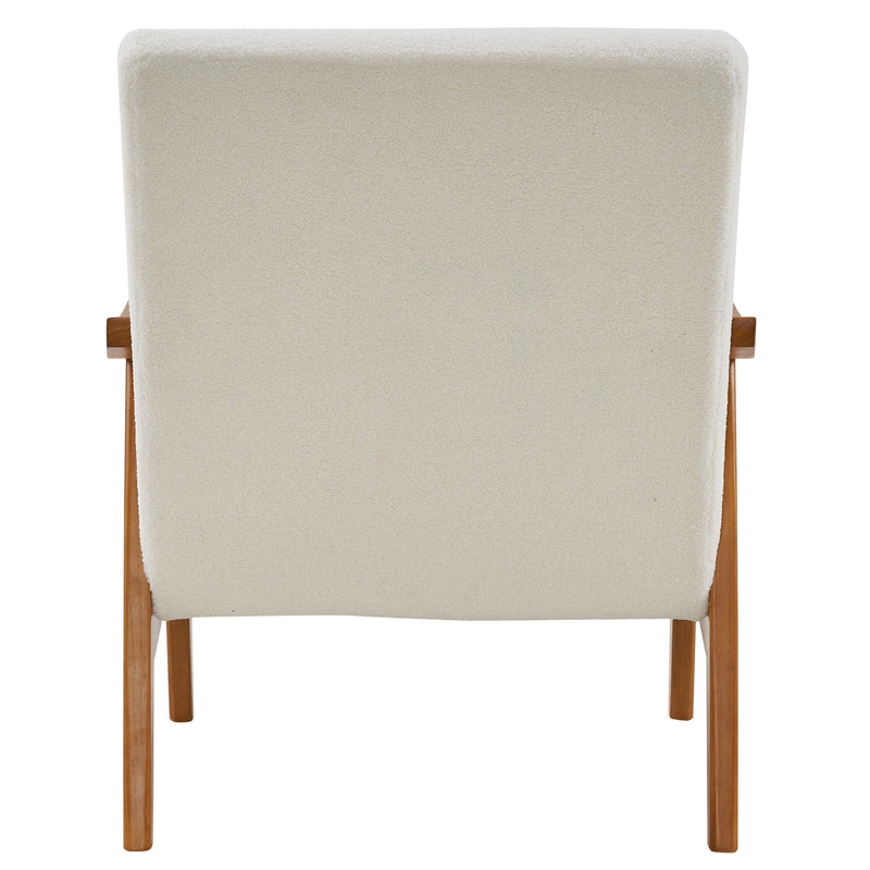 Solid Wood Armrest Teddy Velvet Simple Single Indoor Lounge Chair Backrest Creamy-White