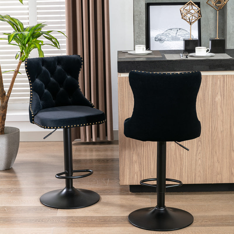 Set of 2 Swivel Velvet Barstools Adjusatble Seat Height from 25-33 Inch