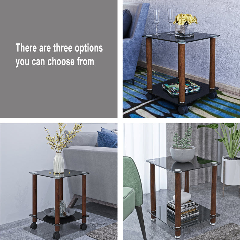 1-Piece Black + Walnut Side Table , 2-Tier Space End Table