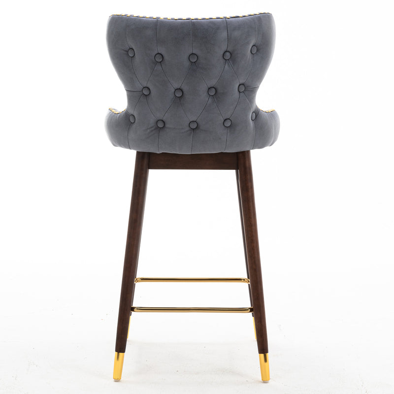 Tufted Gold Nailhead Trim Gold Decoration Bar stools,Set of 2 (Stone Blue)