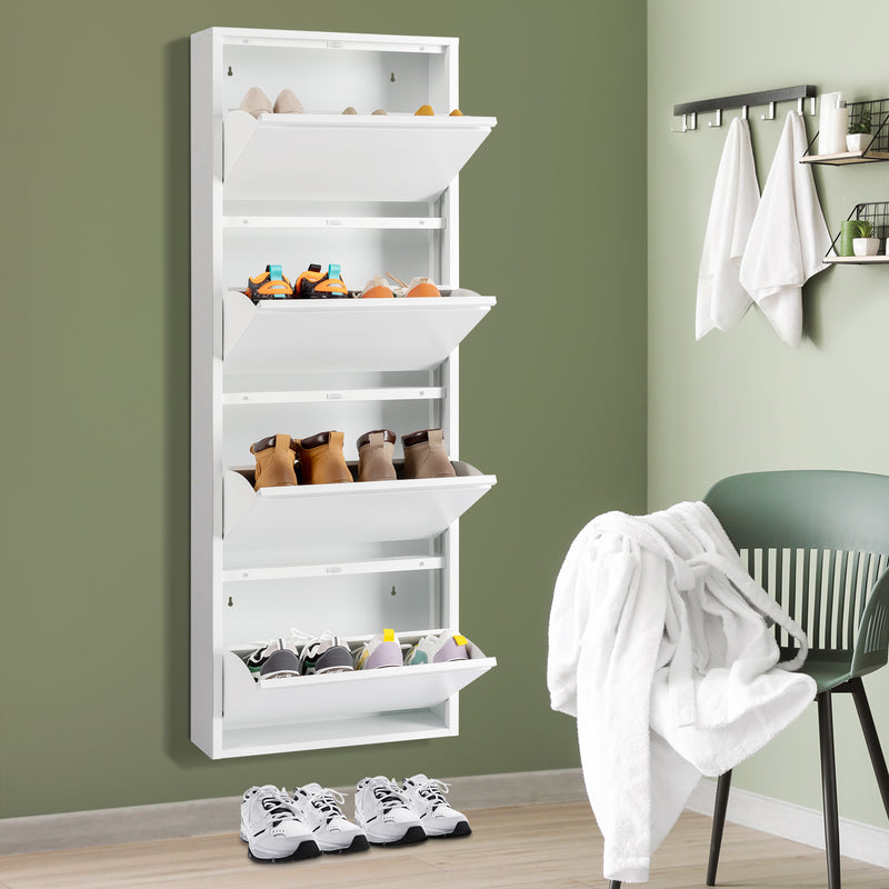 4 Drawer Shoe Cabinet, 4Tier Shoe Rack Storage Organizer, White Color