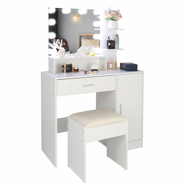 Makeup Table with Cushioned Stool