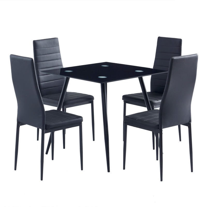 4pcs Elegant Assembled Stripping Texture High Backrest Dining Chairs Black