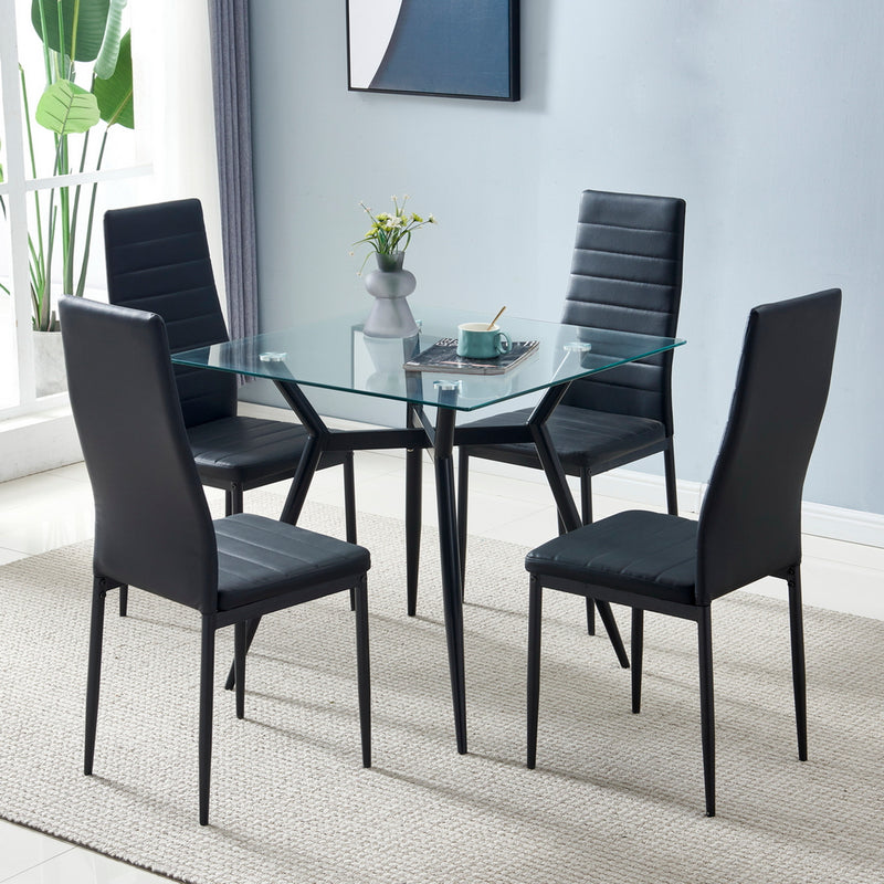 4pcs Elegant Assembled Stripping Texture High Backrest Dining Chairs Black