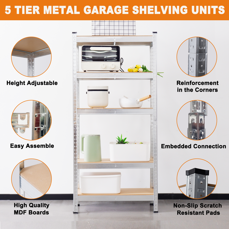 5-Tier Utility Shelves, Metal Storage Shelves