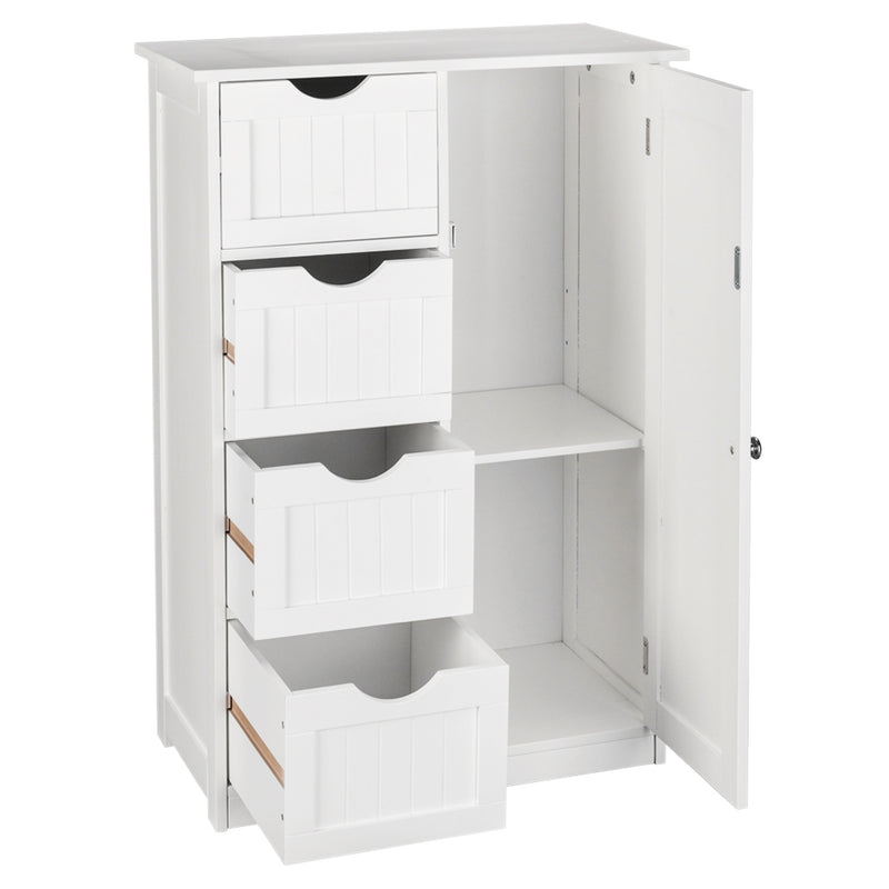 Single Door Bathroom Storage Cabinet with 4 Drawers White