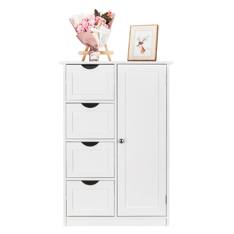 Single Door Bathroom Storage Cabinet with 4 Drawers White