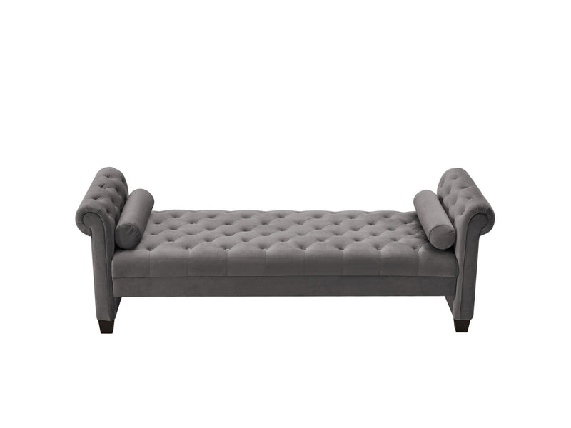 Solid Wood Legs Velvet Rectangular Sofa Bench with Attached Cylindrical Pillows