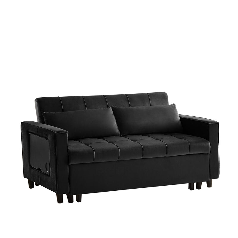 Black, Modern Velvet Recliner Sofa with Pullout Bed