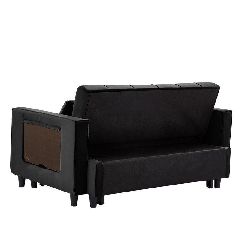 Black, Modern Velvet Recliner Sofa with Pullout Bed