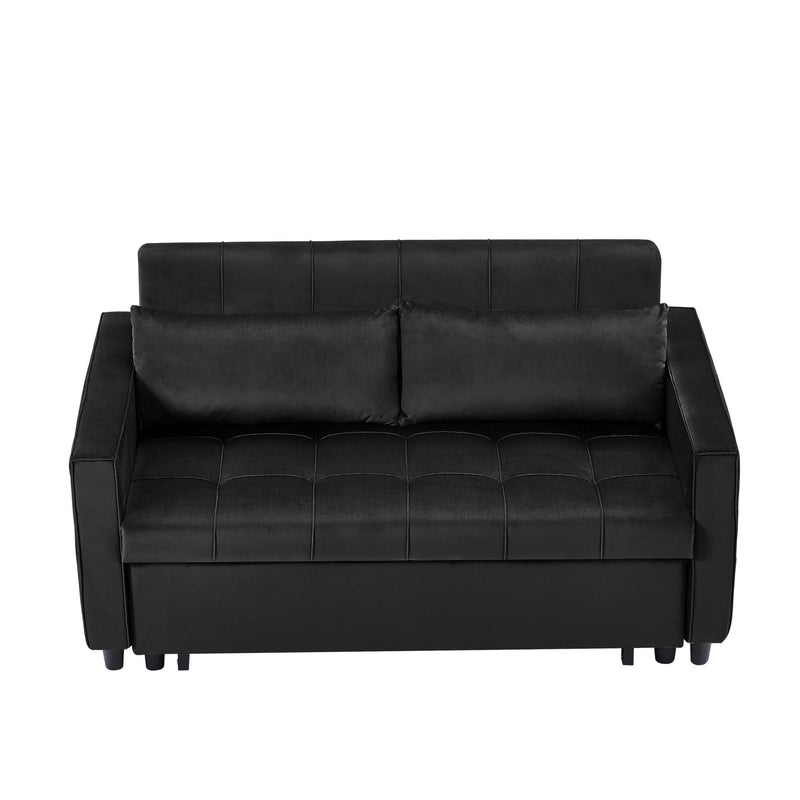 Black, Modern Velvet Recliner Sofa with Pullout Bed