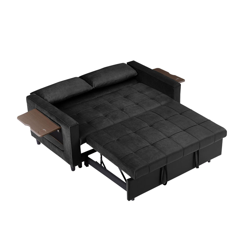 Black, Modern Velvet Recliner Sofa with Pullout Bed