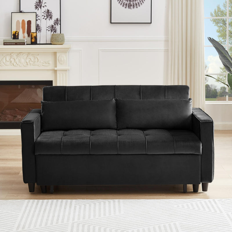 Black, Modern Velvet Recliner Sofa with Pullout Bed