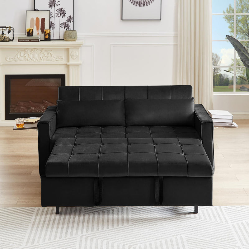 Black, Modern Velvet Recliner Sofa with Pullout Bed