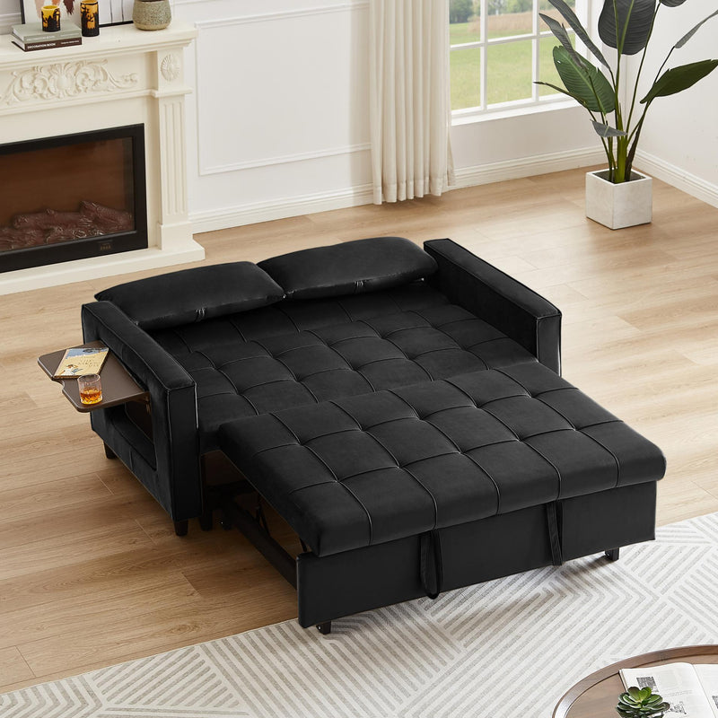 Black, Modern Velvet Recliner Sofa with Pullout Bed