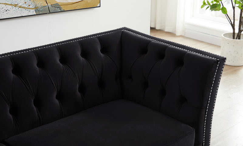 Black, Velvet, Three-Seater Sofa, Acrylic Feet, Cushion Combination Lounge Sofa