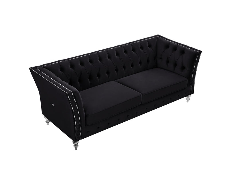 Black, Velvet, Three-Seater Sofa, Acrylic Feet, Cushion Combination Lounge Sofa