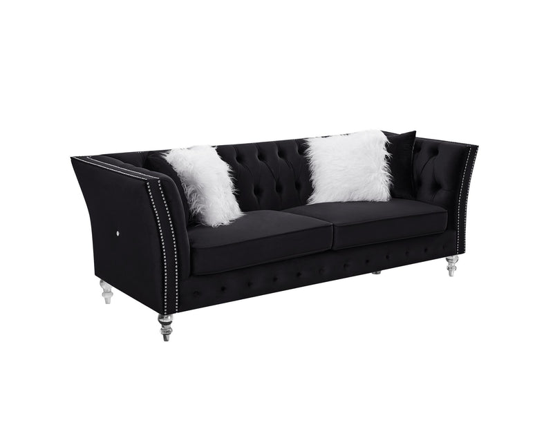 Black, Velvet, Three-Seater Sofa, Acrylic Feet, Cushion Combination Lounge Sofa