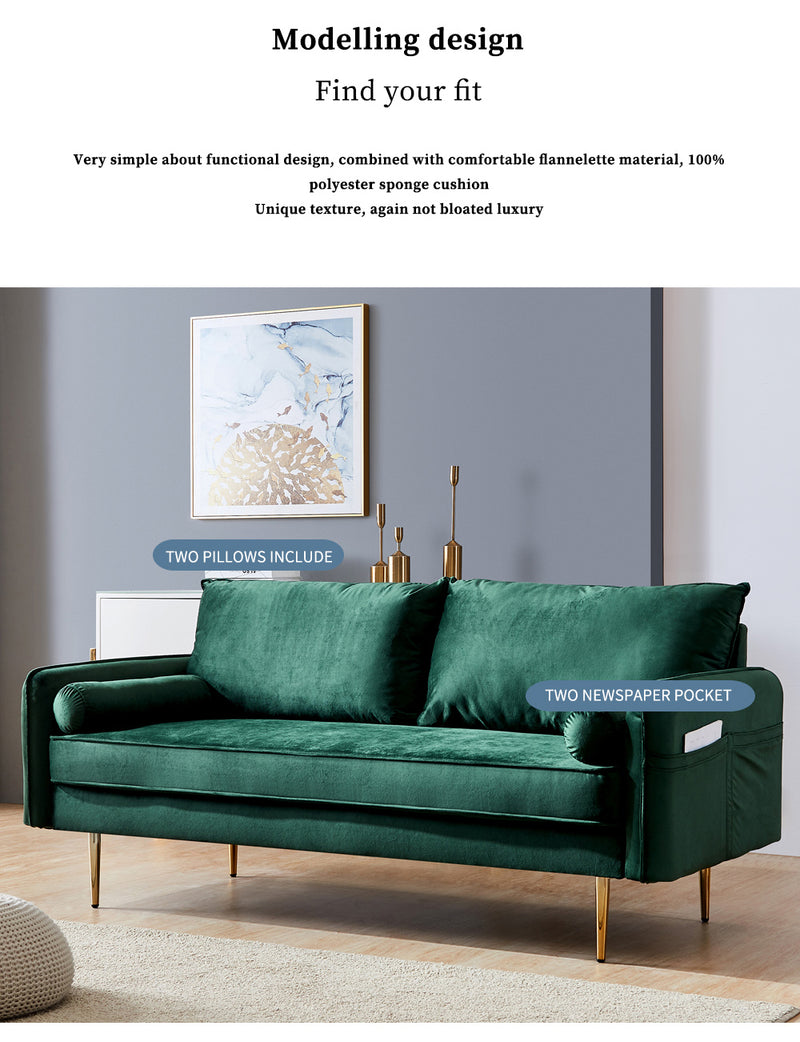 Velvet Fabric sofa with pocket-71‘’green