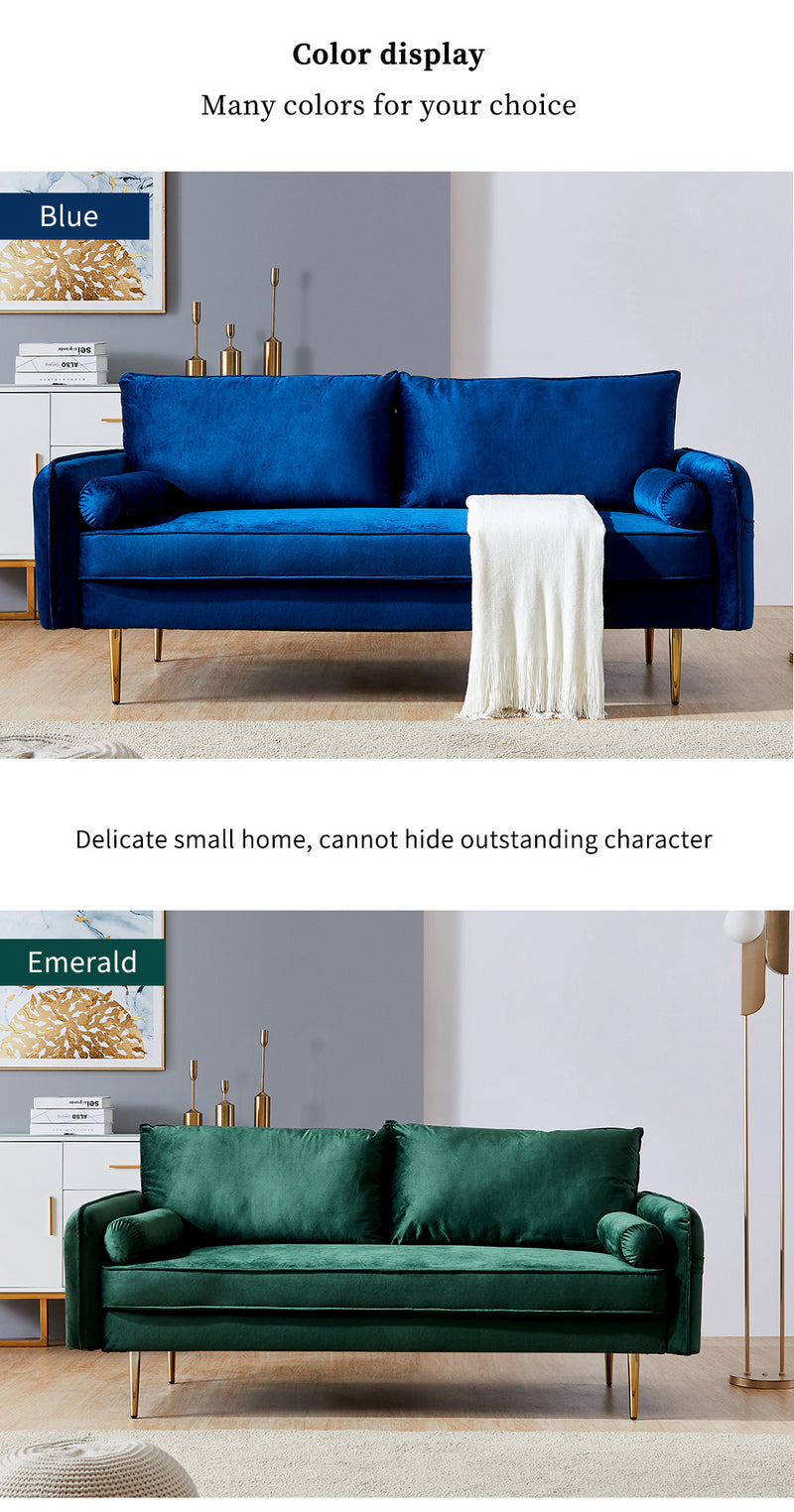 Velvet Fabric sofa with pocket-71‘’green