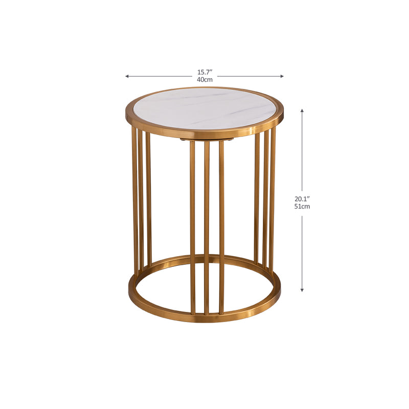 stone round side/end table with golden stainless steel frame