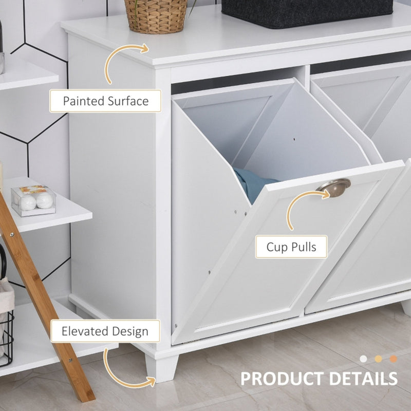 Tilt-Out Laundry Sorter Cabinet, Bathroom Storage Organizer white-AS