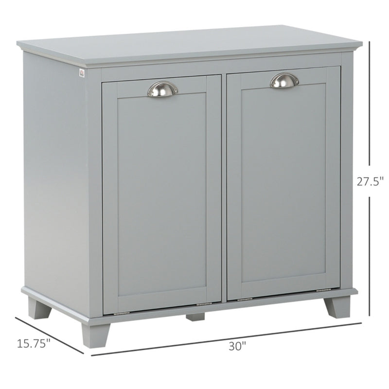 Tilt-Out Laundry Sorter Cabinet, Bathroom Storage Organizer Grey-AS