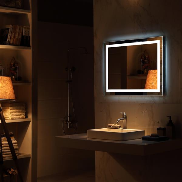 36"x 28" Square Built-in Light Strip Touch LED Bathroom Mirror Silver