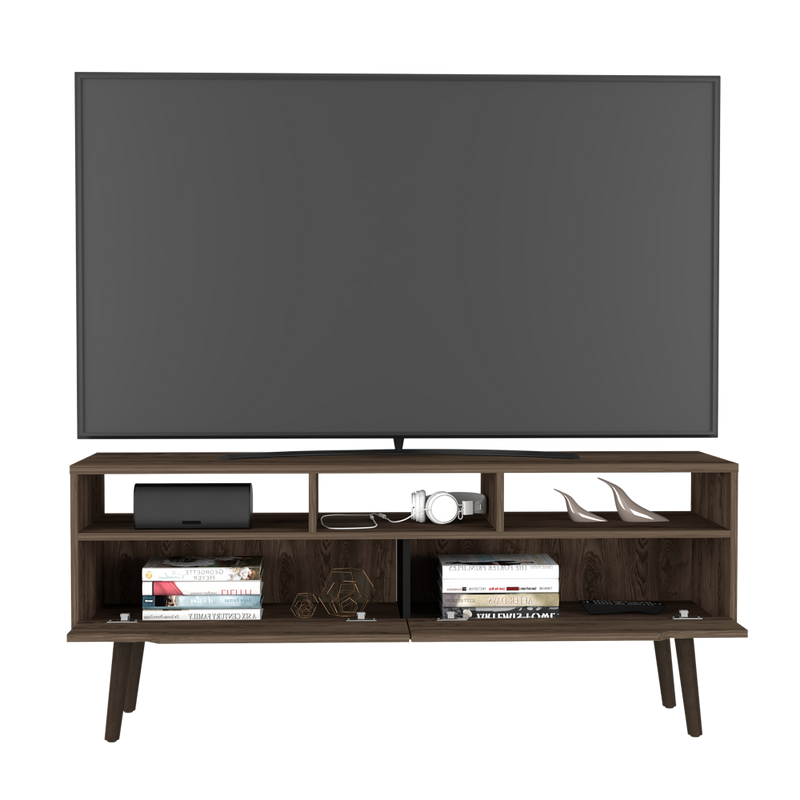 Tv Stand for TV´s up 52" Bull, Three Open Shelves, Two Flexible Drawers, Dark Walnut Finish-4