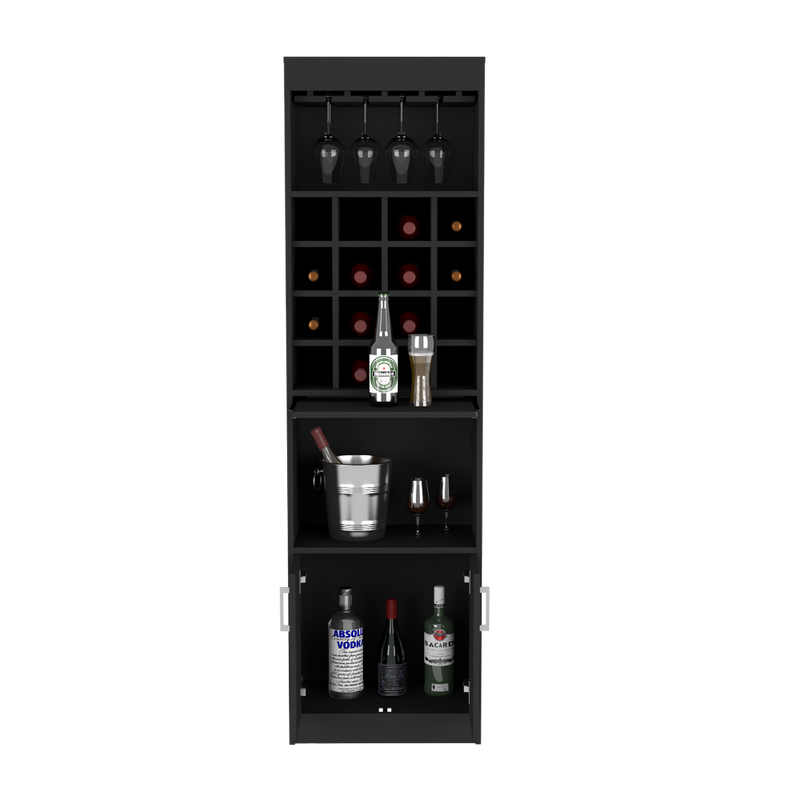 Bar Cabinet Atanasio, Rack, 16 Wine Cubbies, Black Wengue Finish-6