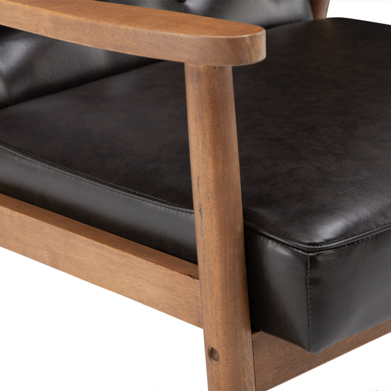 Modern Wooden Single Chair,Brown PU